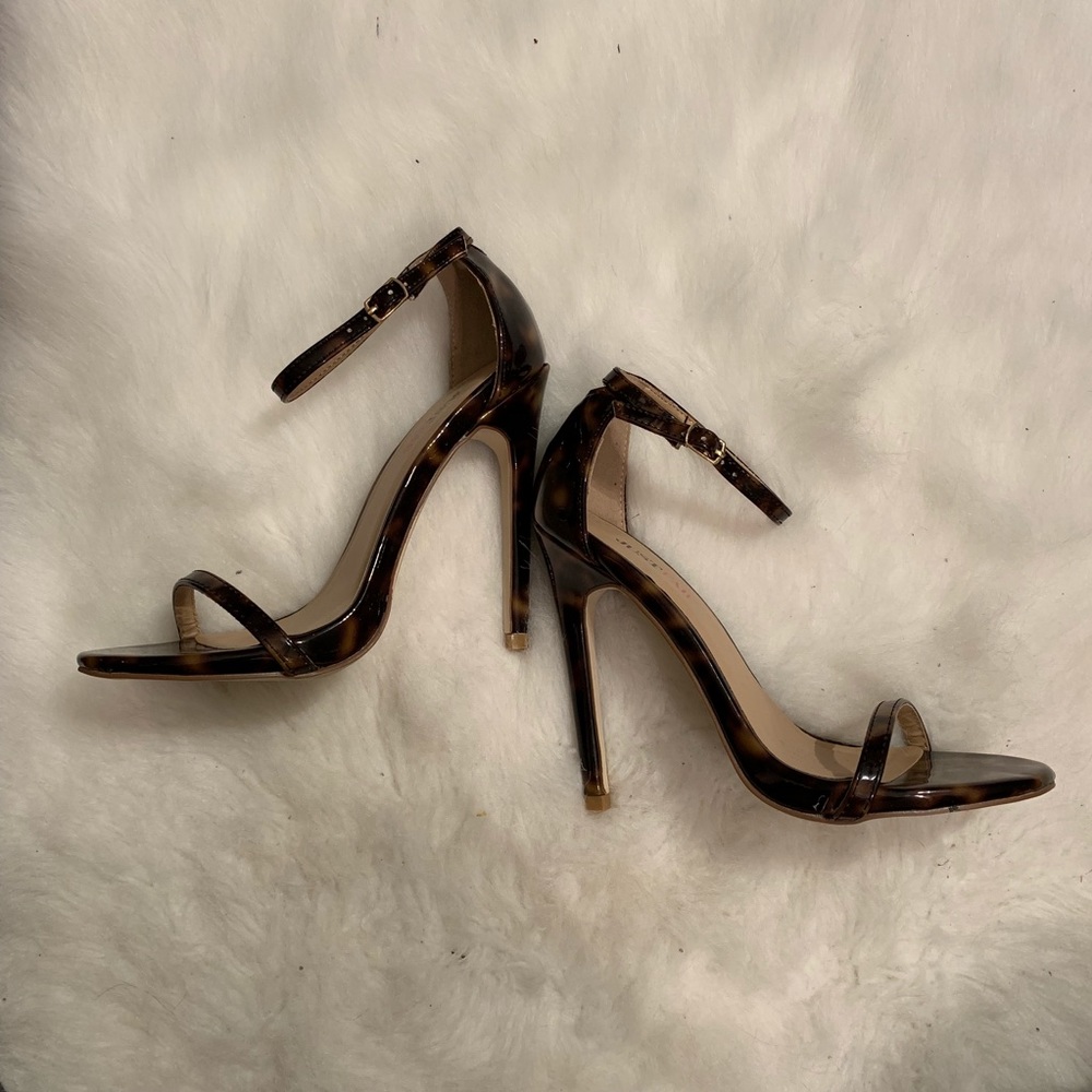 JustFab Flori Tortoise Ankle Strap Heels